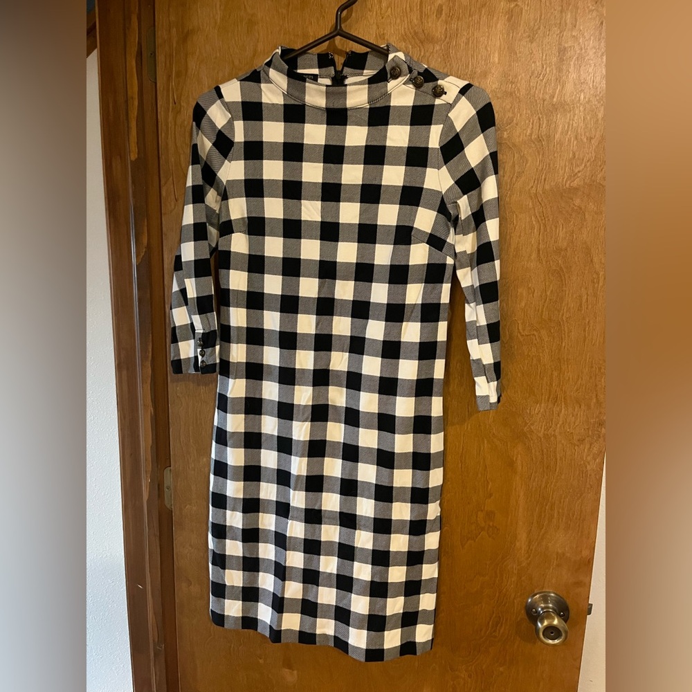 Talbots Black and White Checkered Long Sleeve Dress